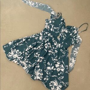 Floral Green and White Mini Dress